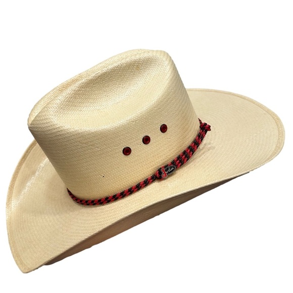 Justin straw cowboy hat western cowgirl red black tan 7 long oval 6X regal Toyo - Picture 1 of 16